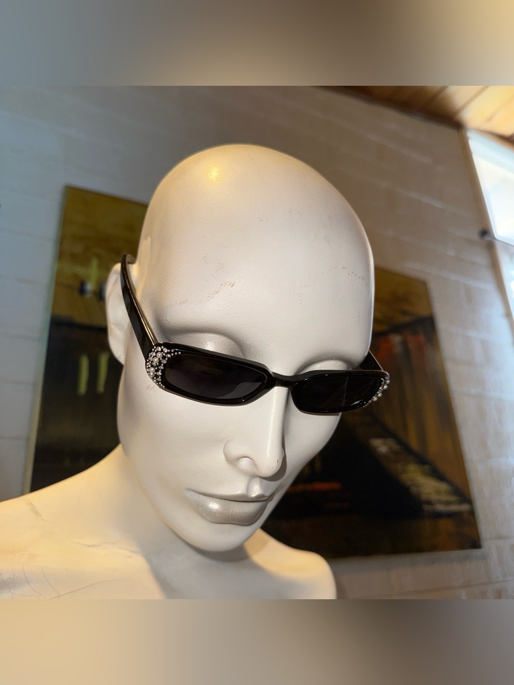 Fossil Black Slim Sunglasses with Crystal Temple Accents
